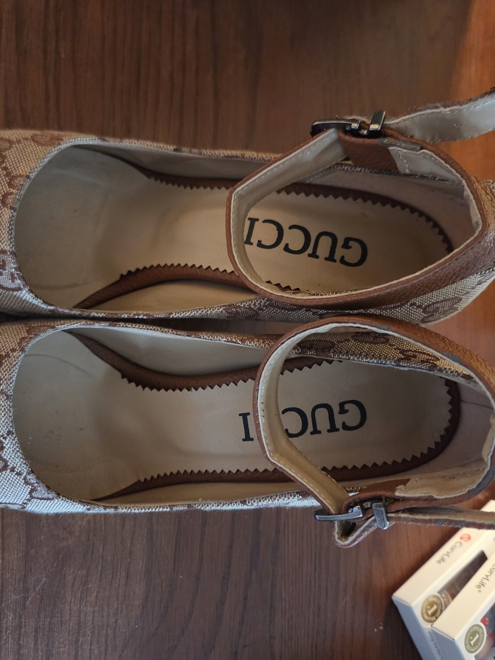 Brown Heels  Beige Brown Canvas Ankle-Strap Women's Flats